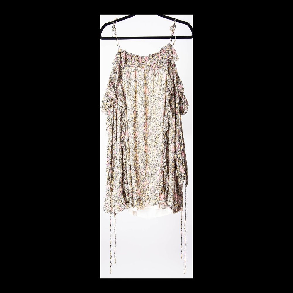 Tularosa Womens Metallic Oversized Cold Shoulder Long Sleeve Tunic Top XL